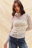 SO ME Floral Print Textured Long Sleeve Knit Top - Trendsi - Flyclothing LLC