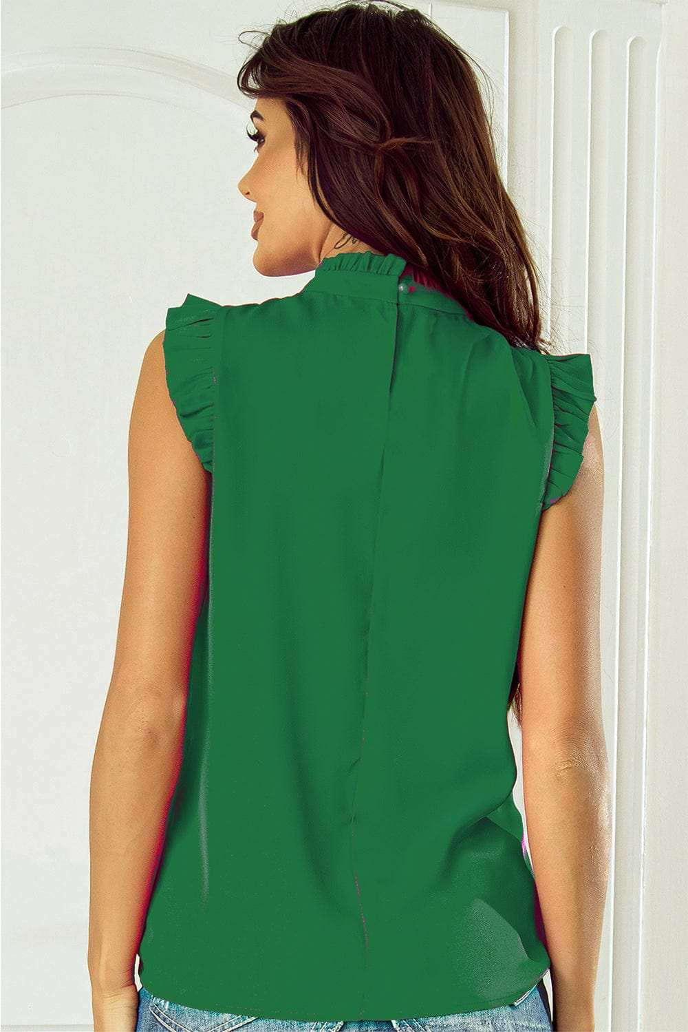 Ruffled Mock Neck Cap Sleeve Blouse - Trendsi - Flyclothing LLC