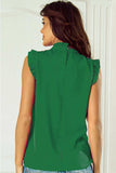 Ruffled Mock Neck Cap Sleeve Blouse - Trendsi - Flyclothing LLC