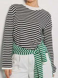 Striped Round Neck Long Sleeve Sweater - Trendsi - Flyclothing LLC