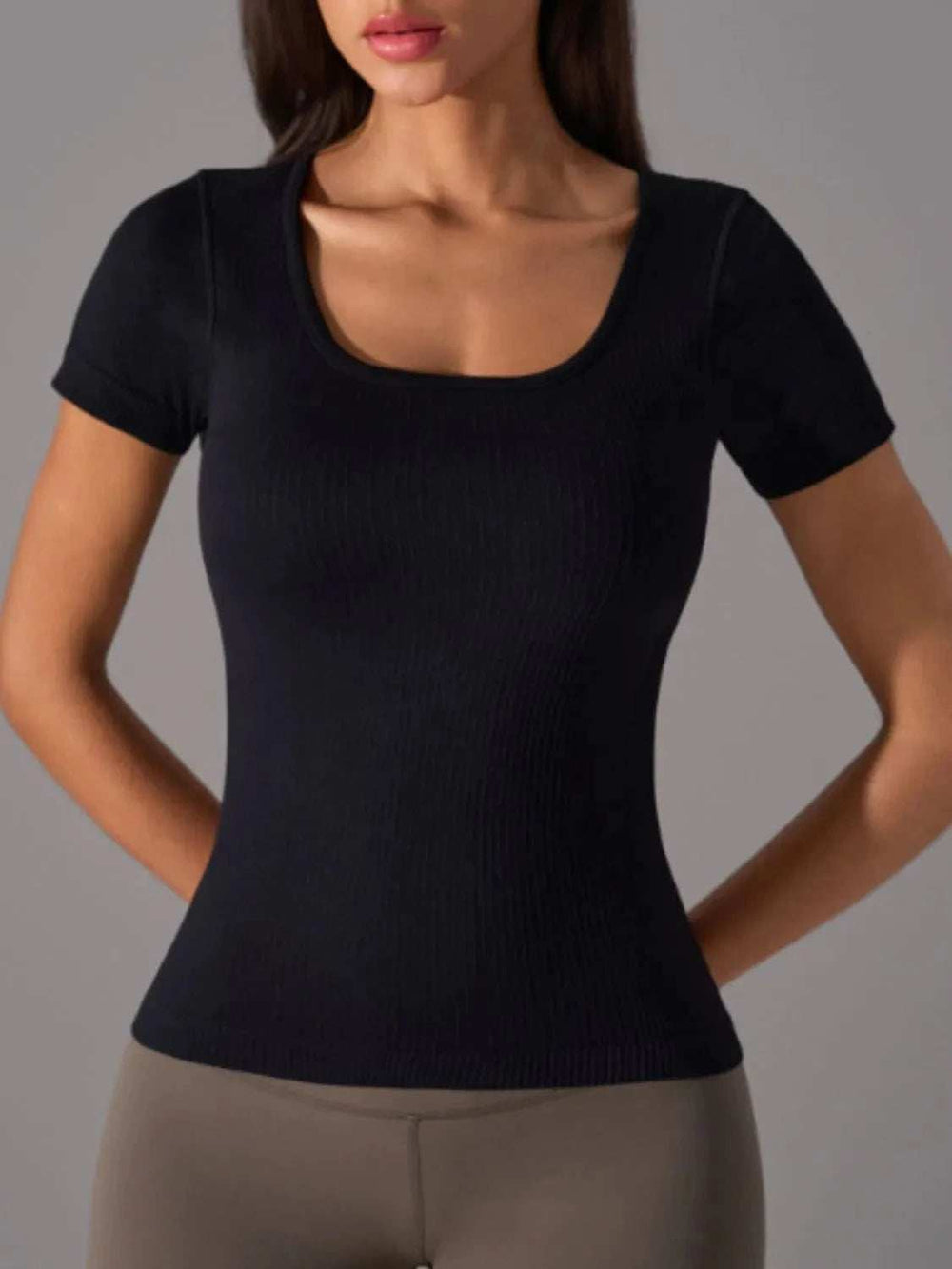 Square Neck Active T-Shirt with Detachable Chest Pads - Trendsi - Flyclothing LLC