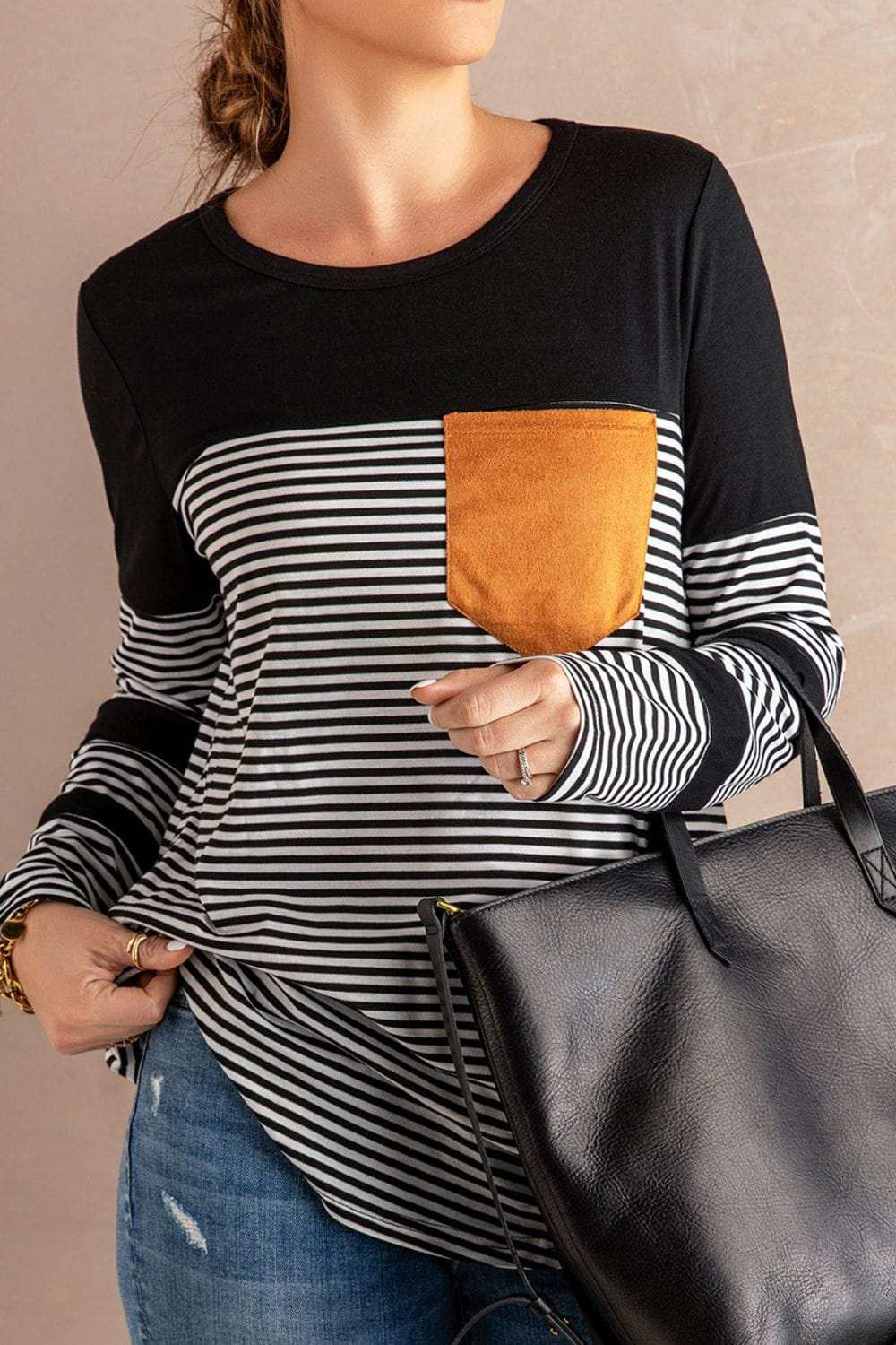 Striped Round Neck Long Sleeve T-Shirt - Trendsi - Flyclothing LLC