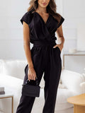 Surplice Cap Sleeve Tie Waist Jumpsuit - Trendsi - Flyclothing LLC