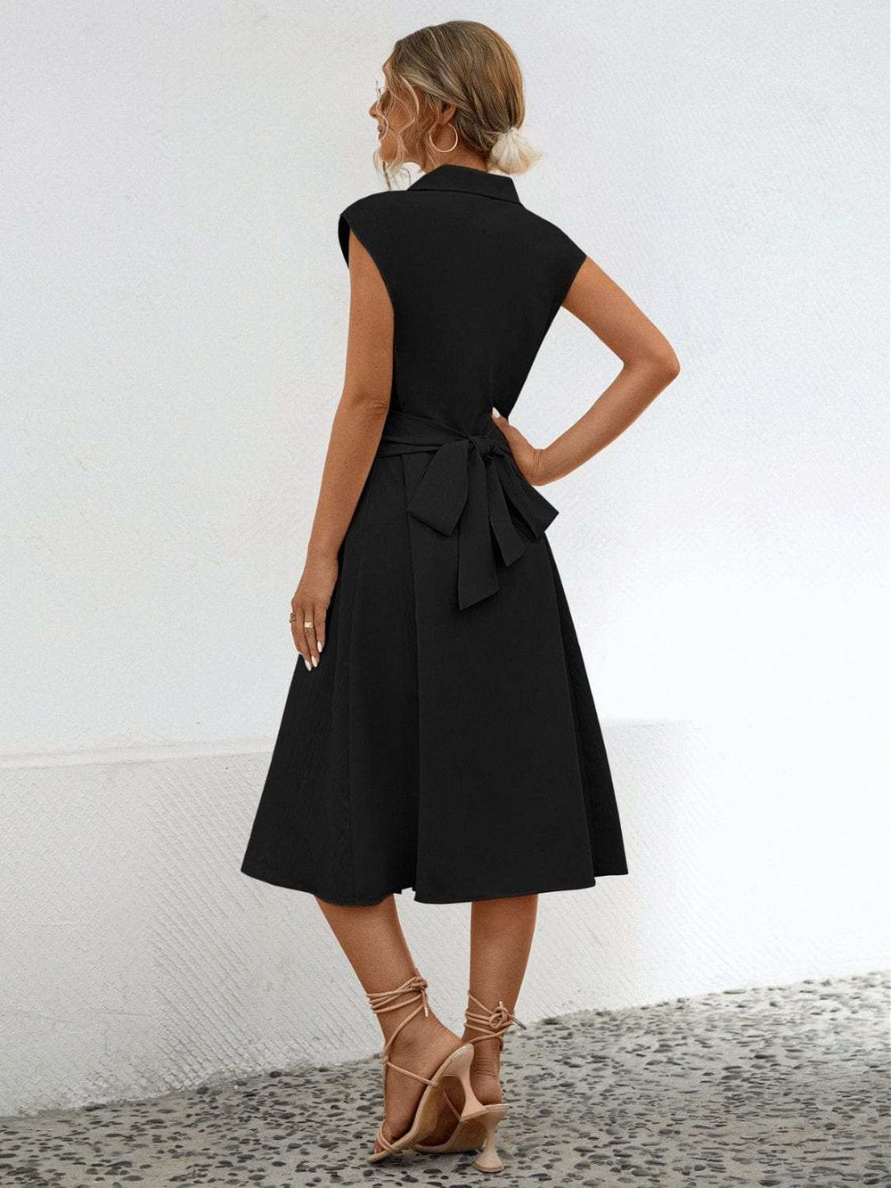 Button Up Cap Sleeve Midi Dress - Trendsi - Flyclothing LLC