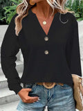 Eyelet Notched Long Sleeve T-Shirt - Trendsi - Flyclothing LLC