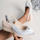 Rhinestone Point Toe Wedge Slingback Sandals - Trendsi - Flyclothing LLC