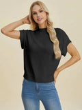 Double Take Full Size Mock Neck Short Sleeve Sweater - Trendsi - Flyclothing LLC