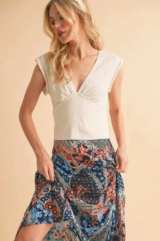 Aemi+Co V-Neck Cap Sleeve Cropped Top - Trendsi - Flyclothing LLC