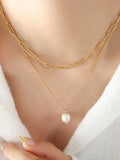 Freshwater Pearl Titanium Steel Double-Layered Necklace - Trendsi - Flyclothing LLC