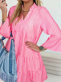 Stripe Flare Sleeve Half Placket Tiered Flowy Mini Dress - Trendsi - Flyclothing LLC