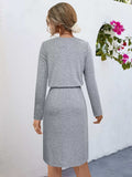 Long Sleeve Drawstring Midi Dress - Trendsi - Flyclothing LLC