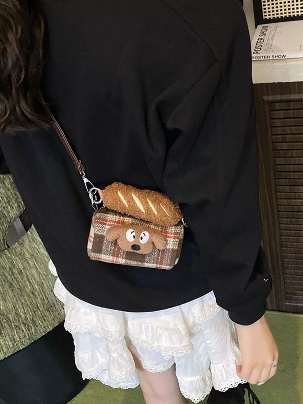 Plaid Pattern Plush Trim Crossbody Bag - Trendsi - Flyclothing LLC