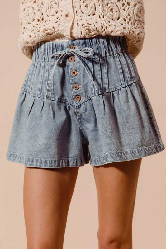 SO ME Flared Denim Shorts with Elasticized Waist - Trendsi - Flyclothing LLC