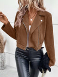Suede Moto Jacket with Zip Detail - Trendsi - Flyclothing LLC