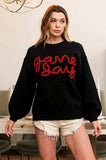 BiBi Game Day Metallic Letter Sweater - Trendsi - Flyclothing LLC