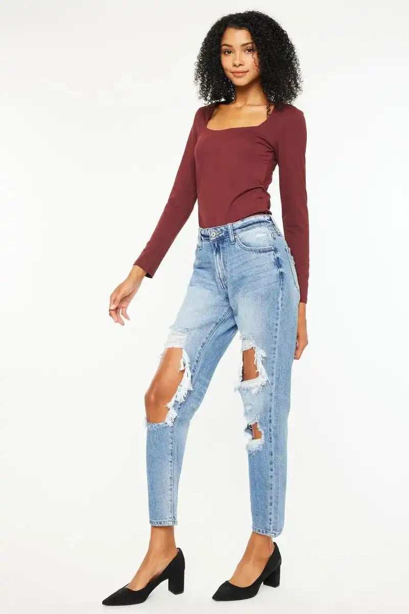 Kancan High Rise Distressed Boyfriend Jeans - Trendsi - Flyclothing LLC