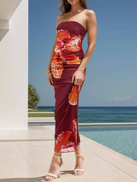 Printed Tube Sleeveless Maxi Dress - Trendsi - Flyclothing LLC