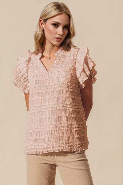 Oh Full Size Frill Notched Flounce Sleeve Blouse - Trendsi - Flyclothing LLC