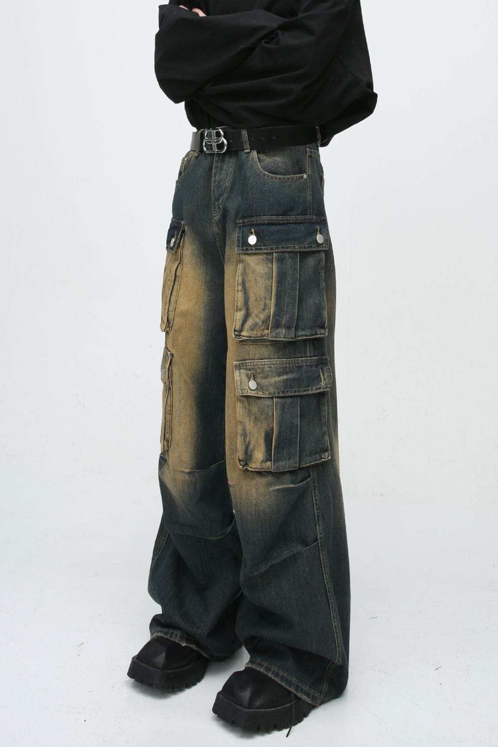 High Waist Jeans with Cargo Pockets - Trendsi - Flyclothing LLC