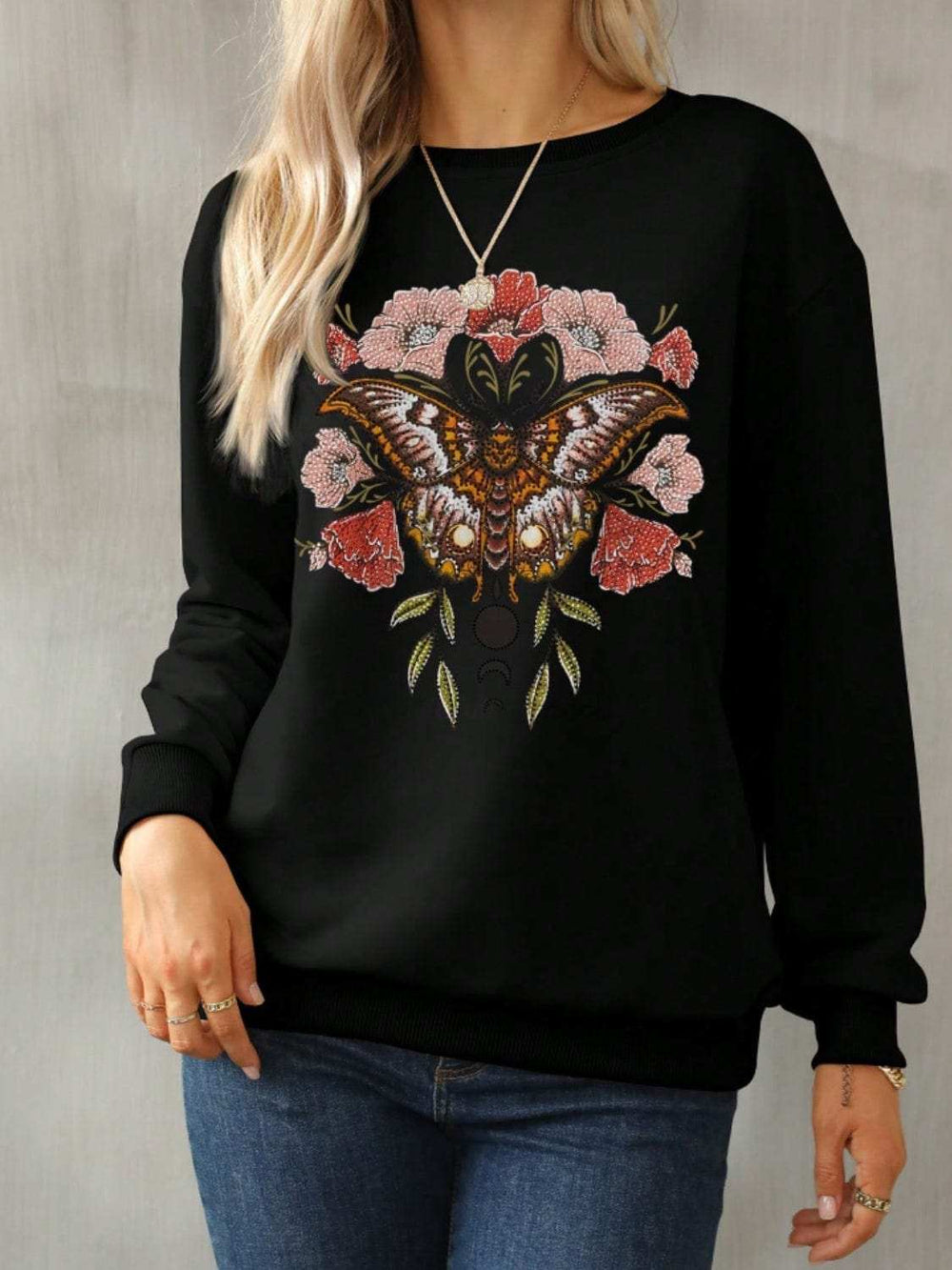 Graphic Round Neck Long Sleeve Sweatshirt - Trendsi - Flyclothing LLC