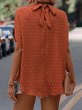 Swiss Dot Mock Neck Half Sleeve Blouse - Trendsi - Flyclothing LLC