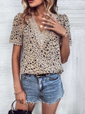 Full Size Printed V-Neck Short Sleeve Blouse - Trendsi - Flyclothing LLC