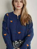 Heart Round Neck Zip Up Cardigan - Trendsi - Flyclothing LLC