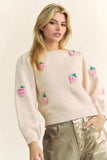 Davi & Dani Crochet Strawberry Round Neck Sweater - Trendsi - Flyclothing LLC