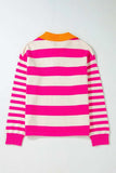 Contrast Stripes Johnny Collar Long Sleeve Sweater - Trendsi - Flyclothing LLC