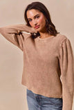 SO ME Mineral Washed Waffle Top With Puff Sleeves - Trendsi - Flyclothing LLC