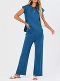 Casual Solid Color Cap Sleeve Top and Pants Knit Set - Trendsi - Flyclothing LLC