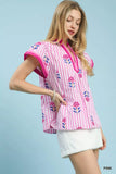 Umgee Embroidered Striped Flutter Sleeve Top - Trendsi - Flyclothing LLC