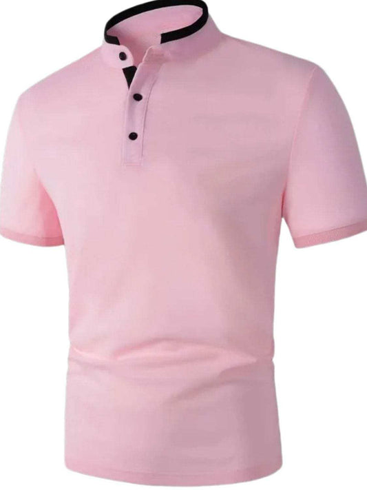 Men's Full Size Stand Collar Contrast Short Sleeve Polo Plus Size - Trendsi - Flyclothing LLC