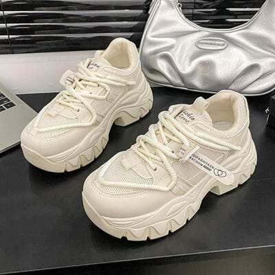 Lace Up Round Toe Platform Athletic Shoes - Trendsi - Flyclothing LLC