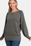 Zenana Round Neck Long Sleeve Sweatshirt - Trendsi - Flyclothing LLC