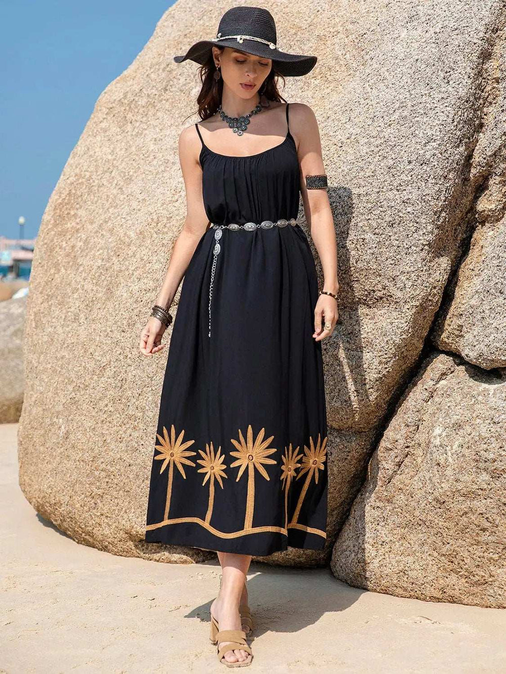 Embroidered Scoop Neck Midi Cami Dress - Trendsi - Flyclothing LLC