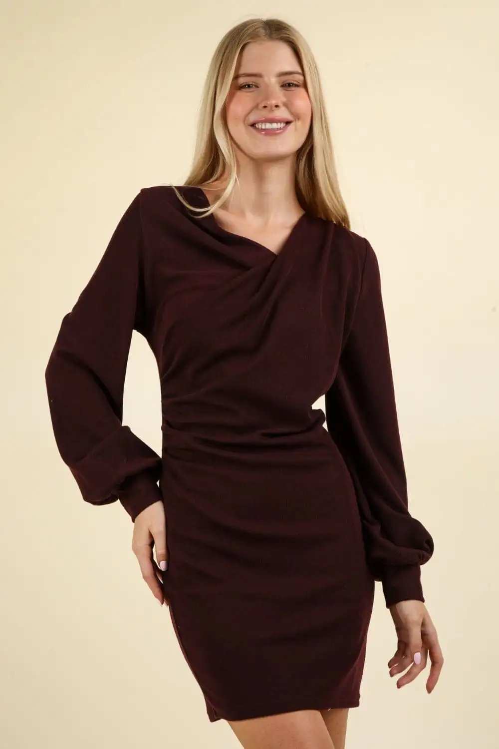 VERY J Ruched Detail Bodycon Mini Dress - Trendsi - Flyclothing LLC