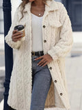 Fuzzy Button Up Long Sleeve Longline Coat - Trendsi - Flyclothing LLC