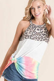 BiBi Leopard and Tie Dye Block Halter Neck Top - Trendsi - Flyclothing LLC