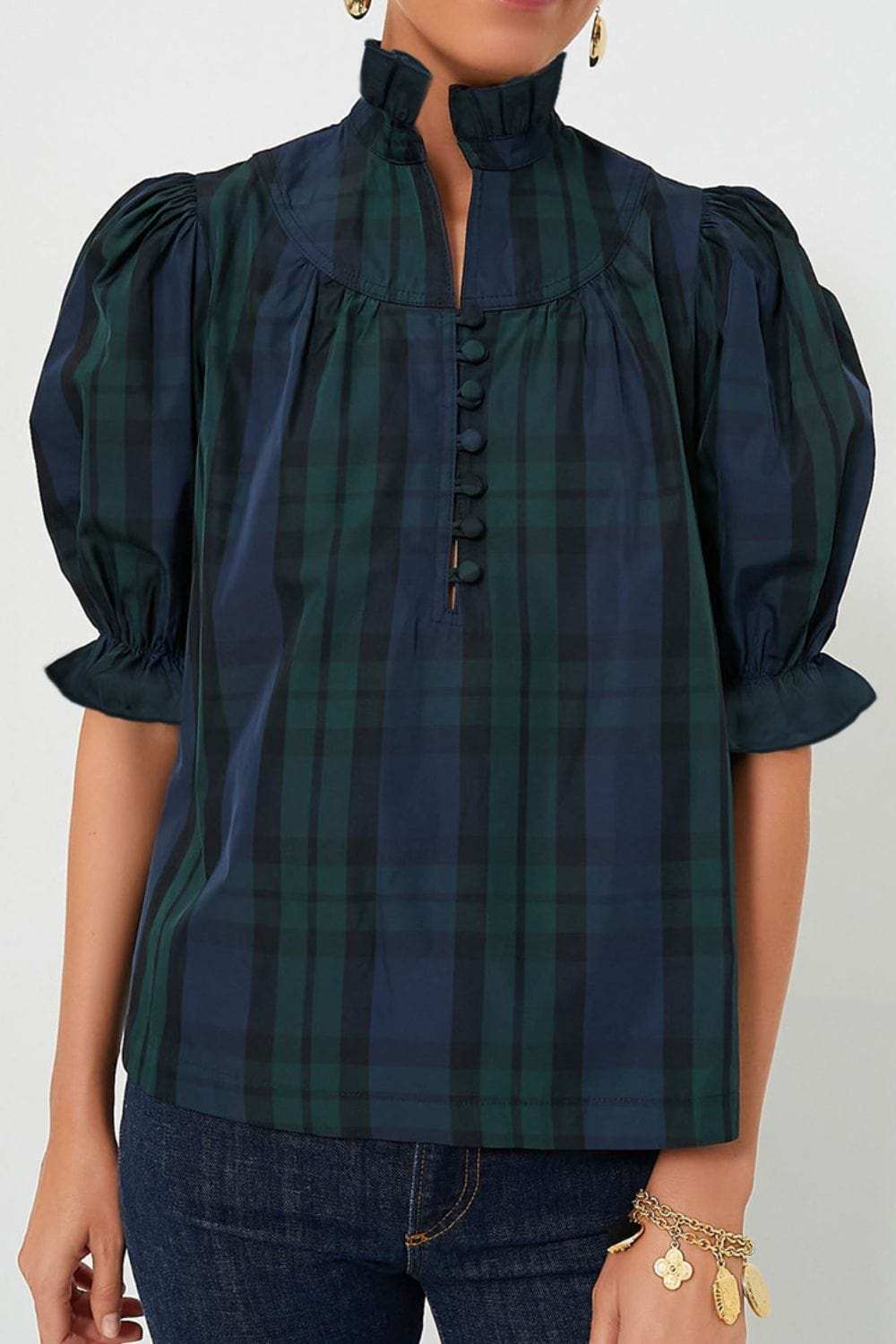 Puff Sleeve Frilled Trim Elegant Blouse - Trendsi - Flyclothing LLC