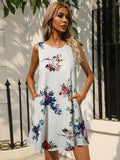 Printed Round Neck Sleeveless Dress with Pockets - Trendsi - Flyclothing LLC
