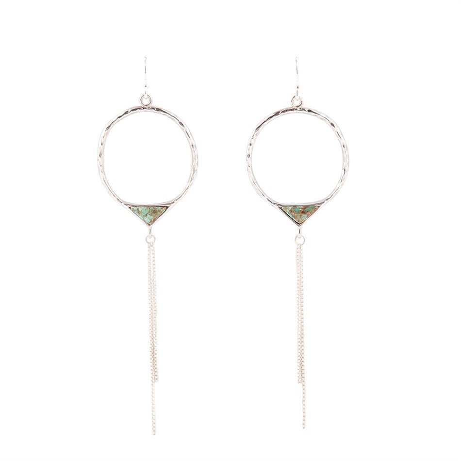 Turquoise and Sterling Silver Chain Fringe Front Hoop - Barse Jewelry - Flyclothing LLC
