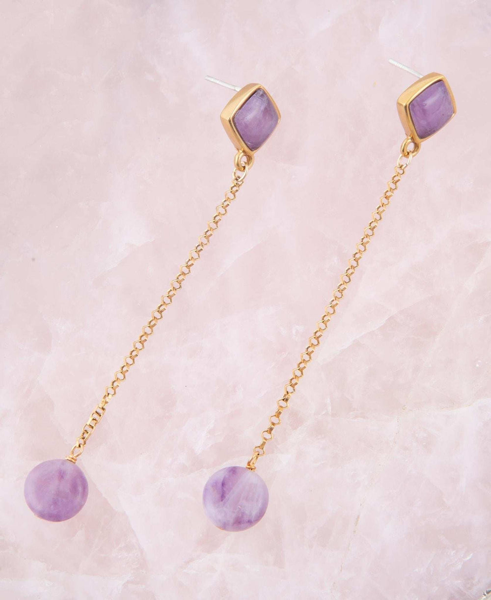 Chained Up Purple Amethyst and Golden Bronze Dangle Earrings - Barse Jewelry - Flyclothing LLC