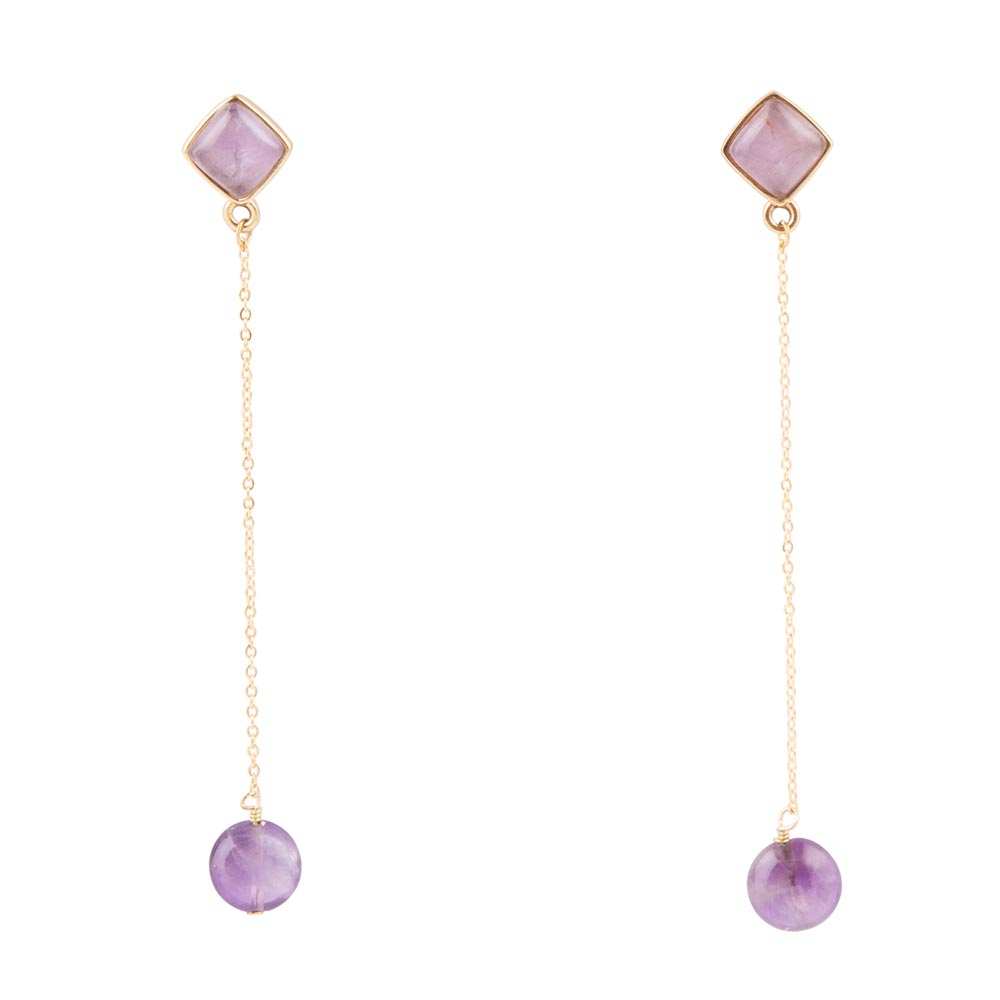 Chained Up Purple Amethyst and Golden Bronze Dangle Earrings - Barse Jewelry - Flyclothing LLC