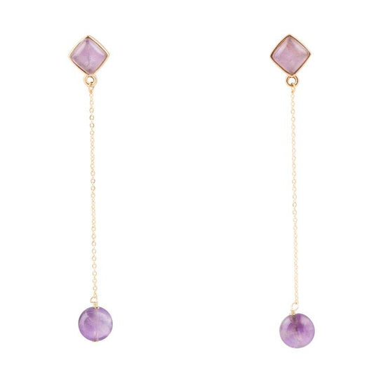 Chained Up Purple Amethyst and Golden Bronze Dangle Earrings - Barse Jewelry - Flyclothing LLC