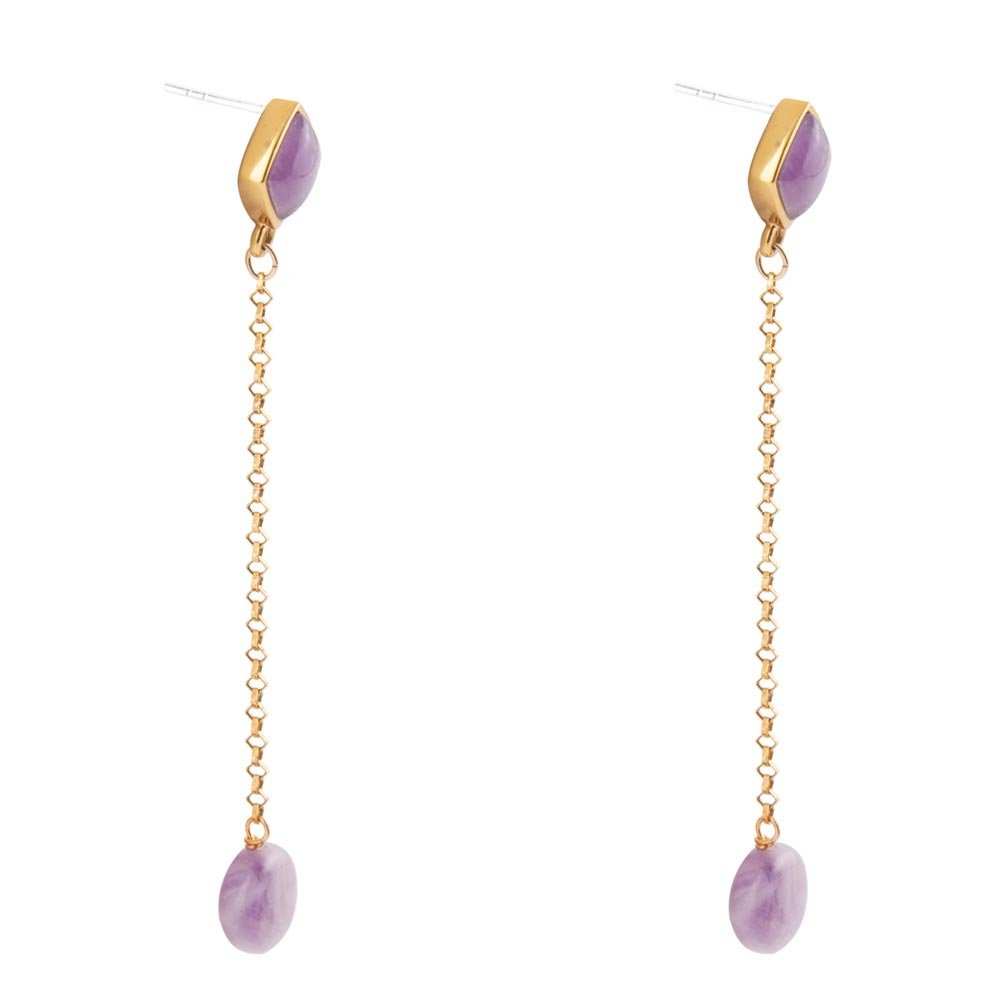Chained Up Purple Amethyst and Golden Bronze Dangle Earrings - Barse Jewelry - Flyclothing LLC