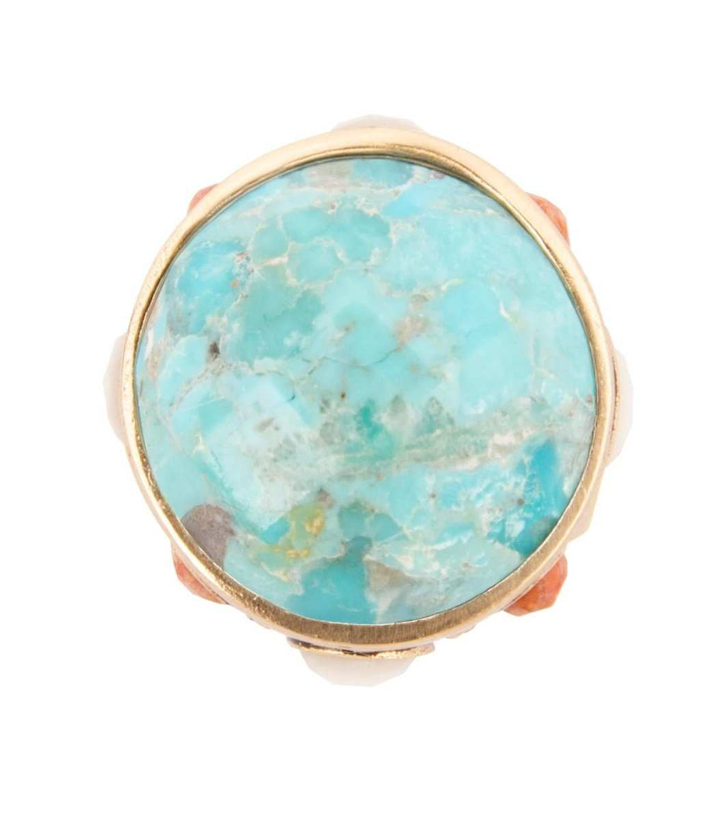 Champs Blue Turquoise and Coral Golden Statement Ring - Barse Jewelry - Flyclothing LLC