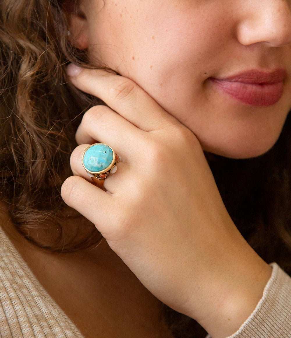Champs Blue Turquoise and Coral Golden Statement Ring - Barse Jewelry - Flyclothing LLC