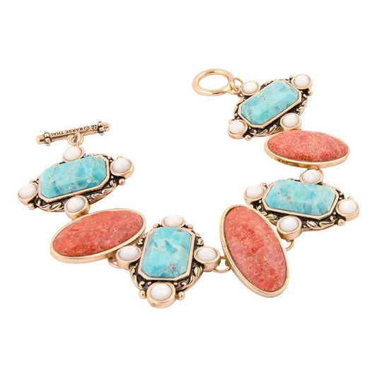 Champs Blue turquoise and Orange Coral Golden Link Bracalet - Barse Jewelry - Flyclothing LLC