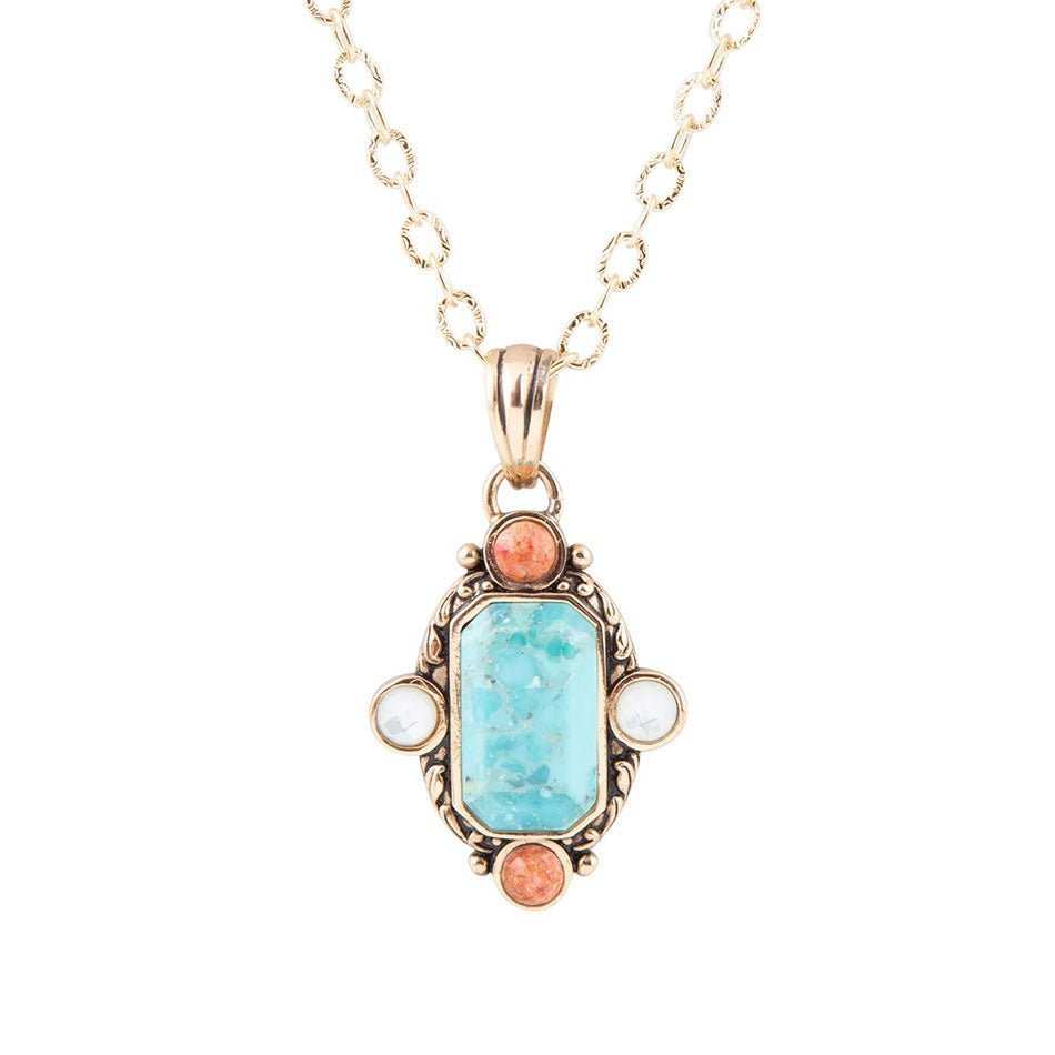 Champs Blue Turquoise and Orange Coral Golden Pendant Necklace - Barse Jewelry - Flyclothing LLC